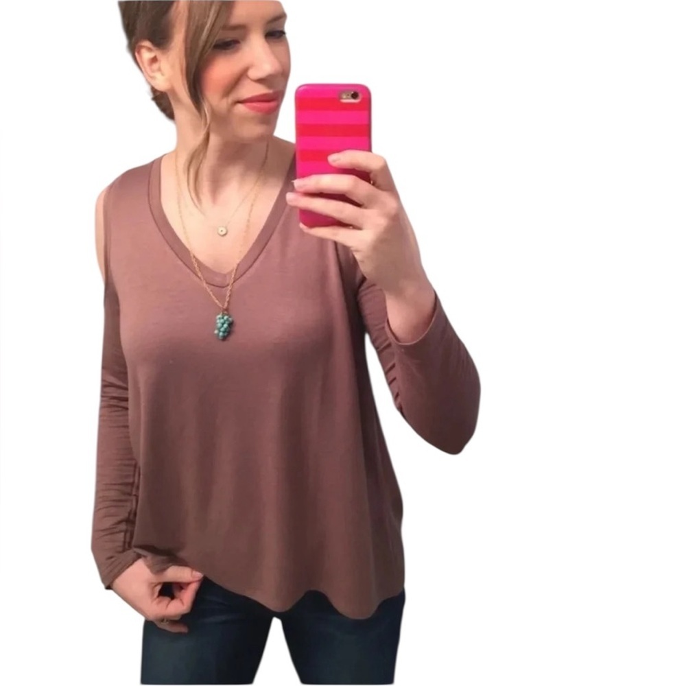Tresics Womens Brown Long Sleeve Cold Shoulder Top‎ Medium
